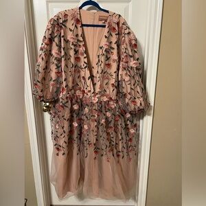 JessaKae Floral Embroidered Midi Dress in Dusty Pink